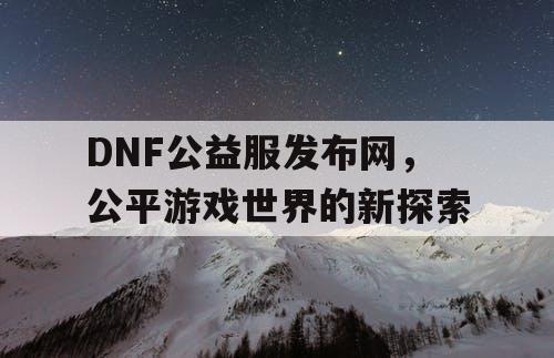 DNF公益服发布网，公平游戏世界的新探索